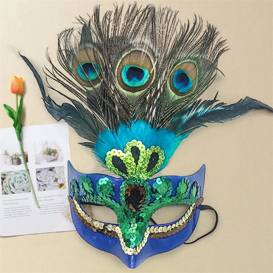 Mandotos International peacock feather headpiece for women's Halloween, Mardi Gras, carnival, cosplay costume accessories