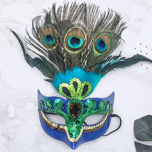 Mandotos International peacock feather headpiece for women's Halloween, Mardi Gras, Carnival, and cosplay events.