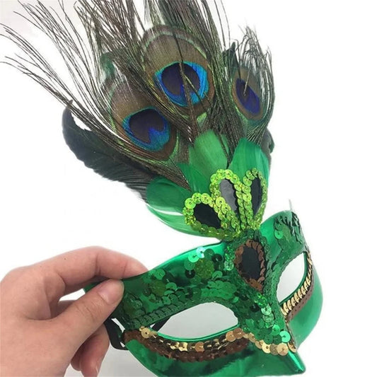 Peacock feather headpiece for women, ideal for Halloween, Mardi Gras, masquerade, carnival, and cosplay events.