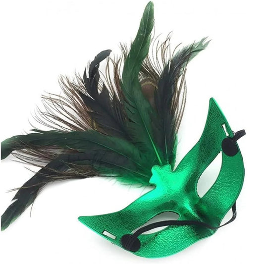 Peacock feather headpiece for women from MANDOTOS INTERNATIONAL, ideal for Halloween, Mardi Gras, masquerade, carnival, or cosplay.