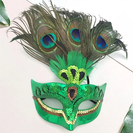 Peacock feather headpiece for women, perfect for Halloween, Mardi Gras, carnival, and cosplay events by MANDOTOS INTERNATIONAL.