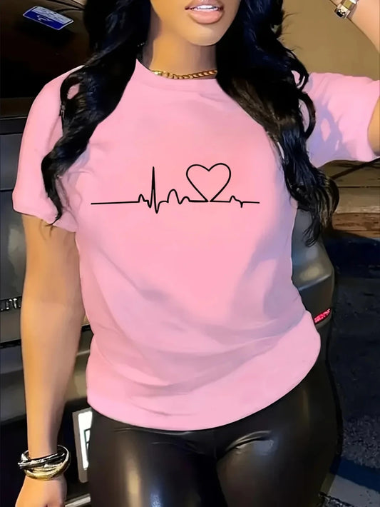 Playful Heart Print Junior T-shirt by MANDOTOS INTERNATIONAL featuring a fun heart design for daily outings.