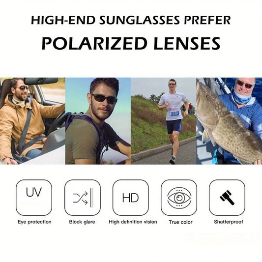 Mandotos International polarized sunglasses for men and women with rimless Tr90 frame, lightweight, durable, ideal for outdoor activities.