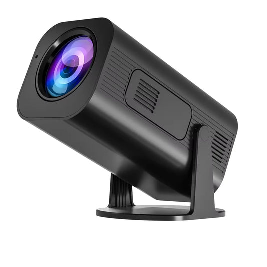 Portable MANDOTOS Android 11HD WiFi Smart Projector HP330 displaying a bright screen with colorful images.