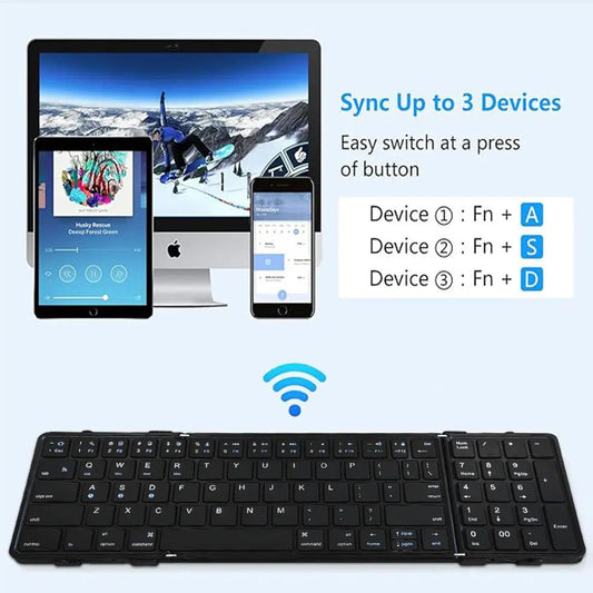 Portable Foldable Wireless Keyboard with Numeric Keypad - MANDOTOS INTERNATIONAL