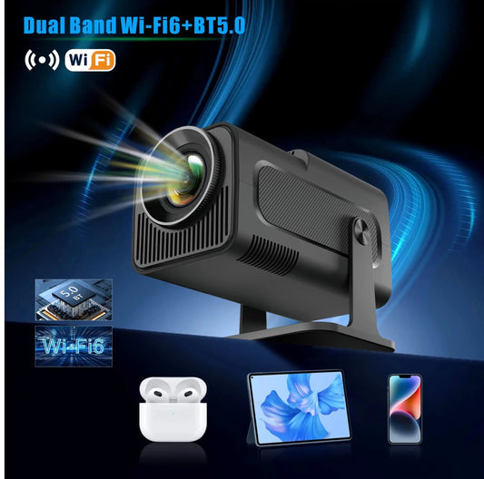 Mandotos International portable smart Android projector HY320 displaying full HD 4K content on a wall.