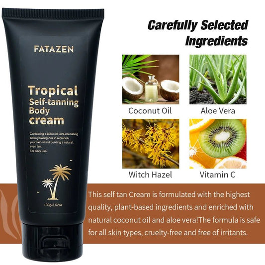 Mandotos International Quick 3Hrs Tan Butter Cream Sunscreen Sunless Tanning Lotion for body care, visible tan and cream texture.