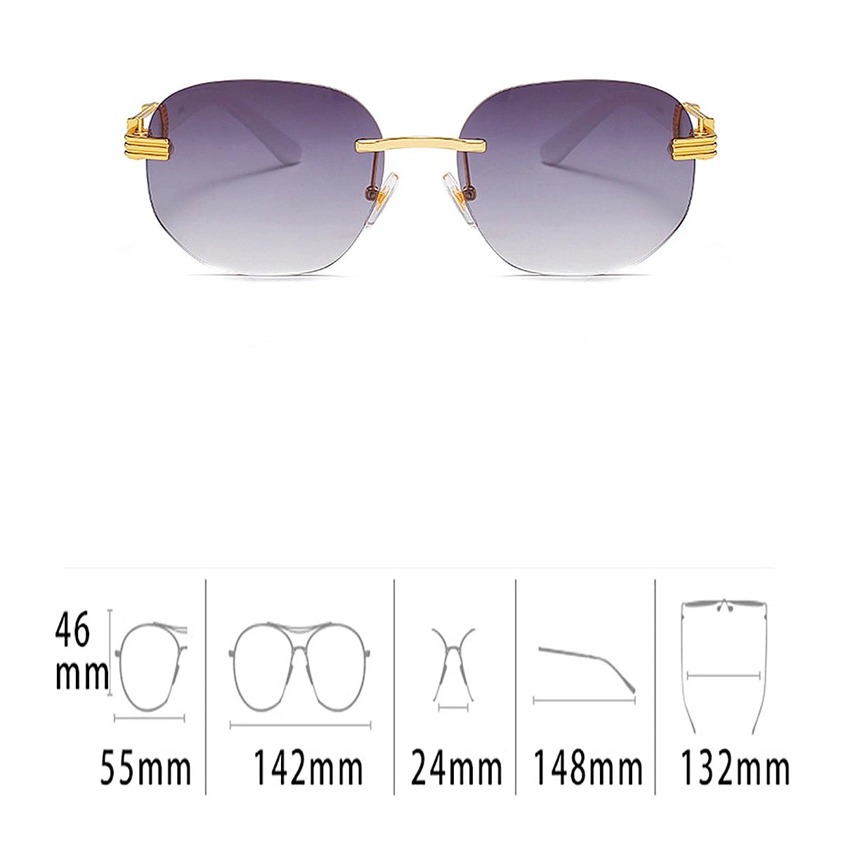 Retro Square Hip Hop Sunglasses Gold Rimless Shades - Men Women Fashion - MANDOTOS INTERNATIONAL