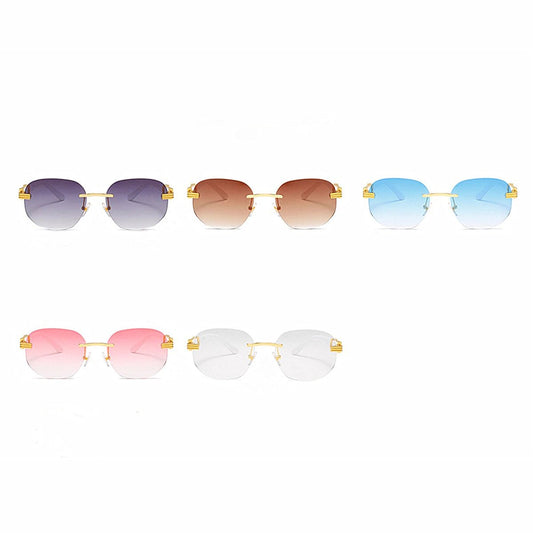 Retro square hip hop sunglasses with gold rimless design, unisex fashion eyewear by MANDOTOS INTERNATIONAL.