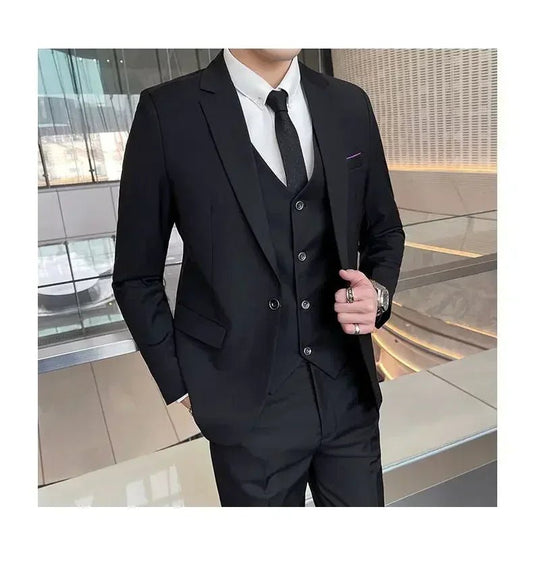 Mandotos International men's formal dress suit with blazer, vest, and pants in size S-9XL, suitable for business or banquets.