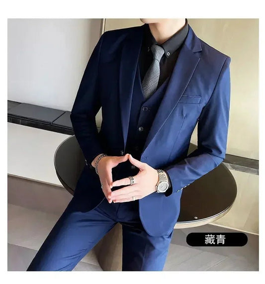 Mandotos International men's formal dress suit with blazer, vest, and pants in S-9XL size, professional Korean style banquet attire