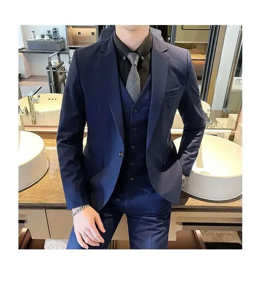 Mandotos International men's formal fashion suit with blazer, vest, and pants in size 6XL, suitable for business and formal events.