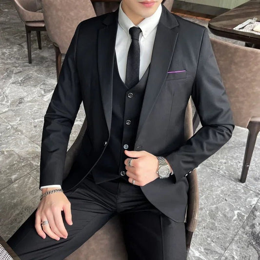 Mandotos International men's formal dress suit with blazer, vest, and pants in size 6XL, suitable for business and formal occasions.