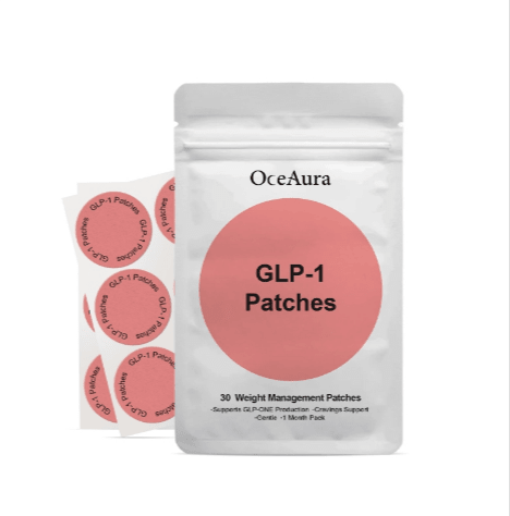 Mandotos International SlimBoost Wellness Patches on skin, showing adhesive patches designed for health and wellness support.