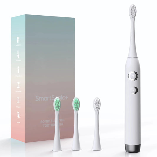 Mandotos International Smart Sonic Toothbrush with white soft bristles and fast Type-C charging for effective oral cleaning.