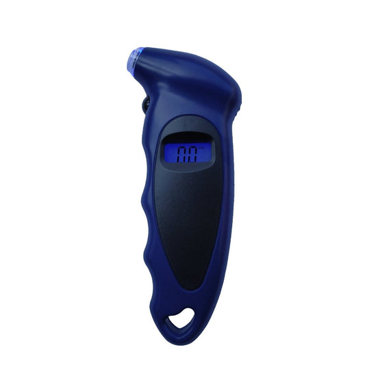 Mandotos International smart tire pressure monitor displaying digital pressure readings on a vehicle tire.
