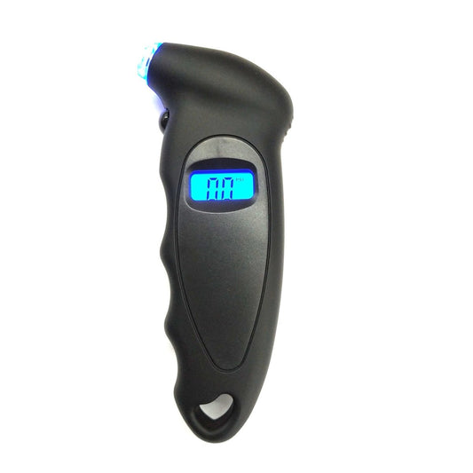 Mandotos International Smart Tire Pressure Monitor showing digital display with tire pressure readings on a vehicle wheel.