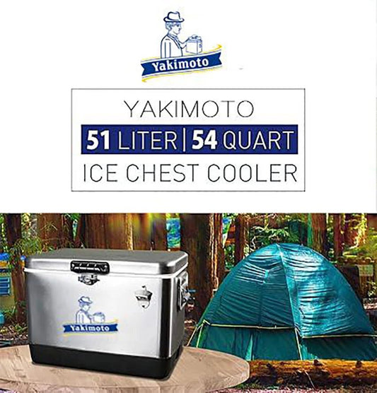 Stainless steel cooler box by MANDOTOS INTERNATIONAL, portable travel and camping ice bucket for outdoor parties and gatherings.