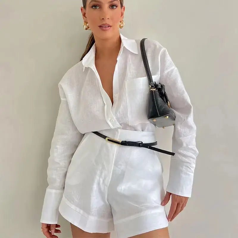 Summer Fashion Women's 2-Piece Button Short Pant Set with Shirt Tops - MANDOTOS INTERNATIONAL