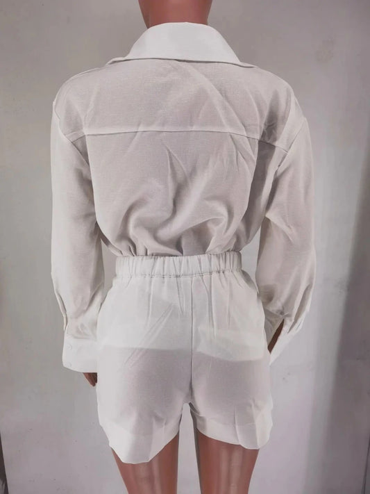 Mandotos International women's summer 2-piece button short pant set with stylish shirt tops, perfect for casual warm-weather wear.