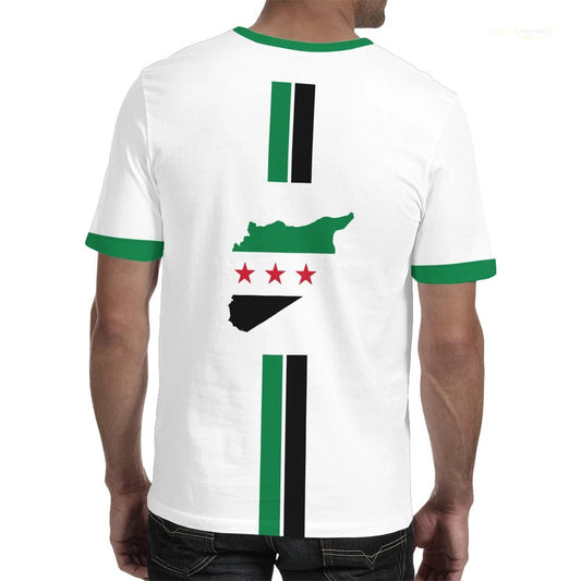 Syrian Flag Map Print Football T-Shirt by MANDOTOS INTERNATIONAL, men's and kid's summer top with vibrant flag and map design.