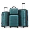 Mandotos International teal 4-piece hardside luggage set with spinner wheels, including 12, 20, 24, and 28-inch suitcases for travel