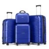 Mandotos International teal 4-piece hardside luggage set with spinner wheels, including 12, 20, 24, and 28-inch suitcases for travel