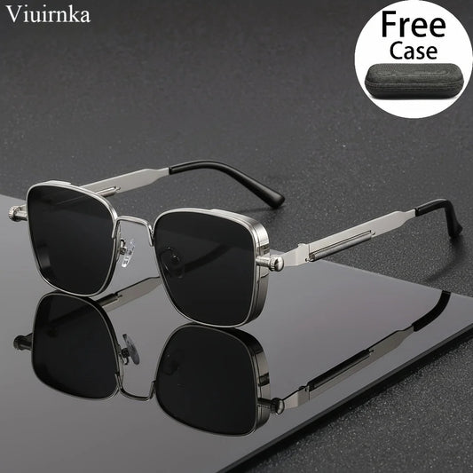 Trendy unique reflective punk sunglasses by MANDOTOS INTERNATIONAL with case, ideal for outdoor travel, driving, and summer beach.