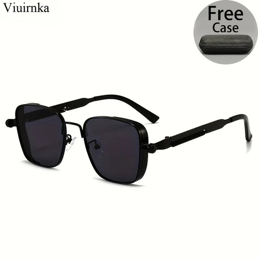 Mandotos International trendy reflective punk sunglasses with case, unisex design, ideal for outdoor travel, driving, and summer beach.