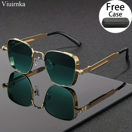 Mandotos International trendy reflective punk sunglasses with case, unisex design, perfect for outdoor travel, driving, and beach.