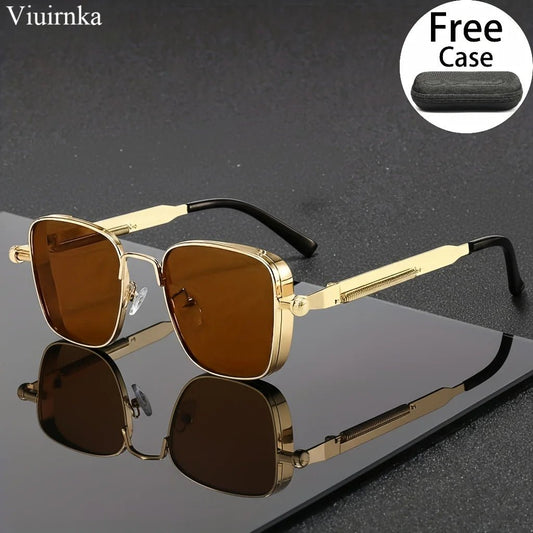 Mandotos International reflective punk sunglasses with case, unisex trendy design, perfect for outdoor travel, driving, and summer beach activities.