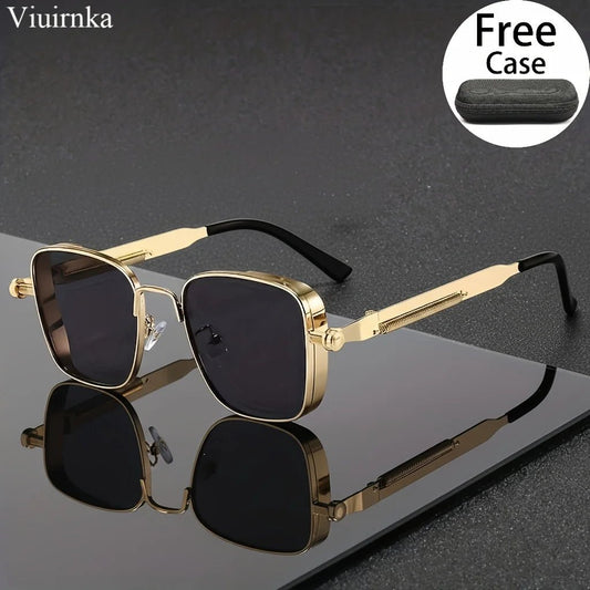 Trendy unique reflective punk sunglasses by MANDOTOS INTERNATIONAL with case, perfect for outdoor travel, driving, and summer beach days.