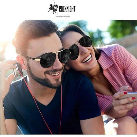 Two pairs of red sunglasses with stylish metal frames and TAC lenses, designed for elegance and sharp vision.