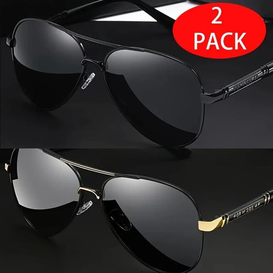 Two pairs of stylish red sunglasses with metal frames and TAC lenses, featuring an elegant design for a sharp, fashionable look.