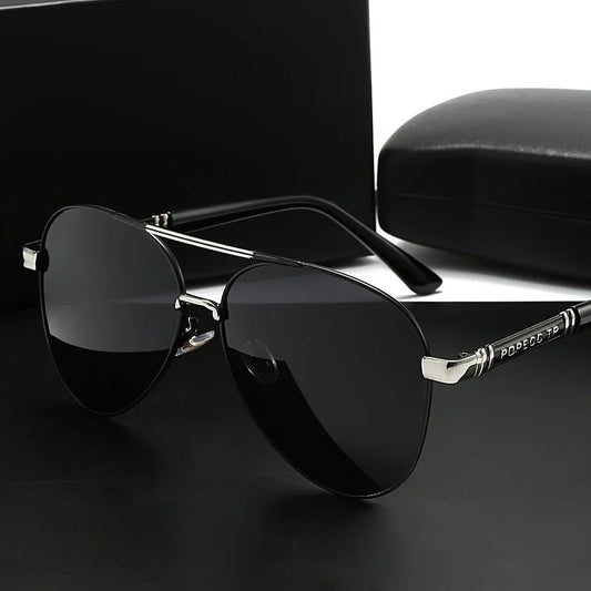Unisex polarized stylish eyewear by Mandotos International, ideal for travel and driving, with sleek frame and tinted lenses.