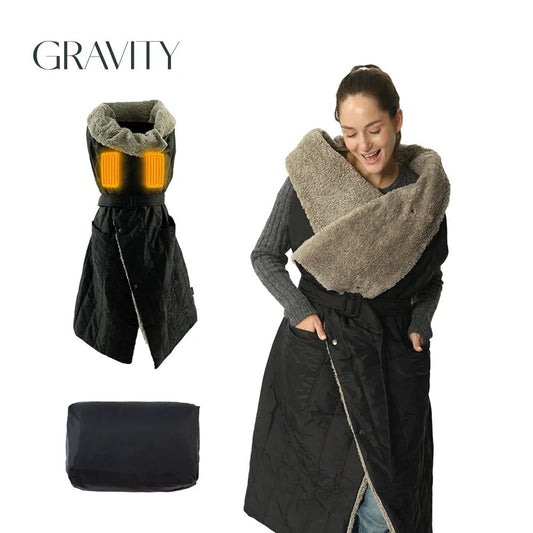 Mandotos International outdoor electric heating blanket with waterproof nylon and graphene heating elements, designed for fast warmth.