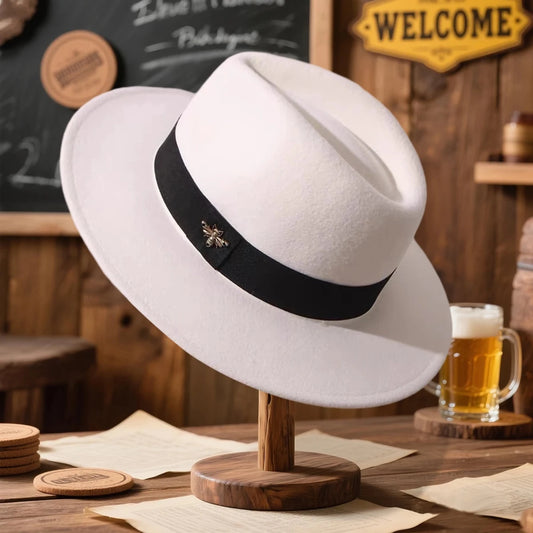 Vintage feather band wool fedora hat by Mandotos International, ideal for formal events and wedding attire.