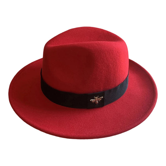 Vintage wool fedora with feather band by MANDOTOS INTERNATIONAL, ideal for formal events and weddings.