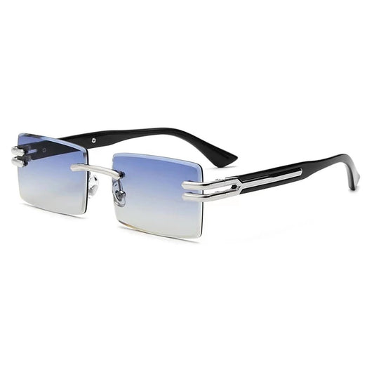Vintage rimless sunglasses with stylish PC frames by MANDOTOS INTERNATIONAL, showcasing sleek design and modern eyewear style.