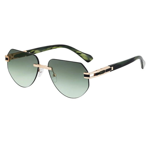 Vintage rimless sunglasses by MANDOTOS INTERNATIONAL, stylish unisex outdoor eyewear with sleek, lightweight design.
