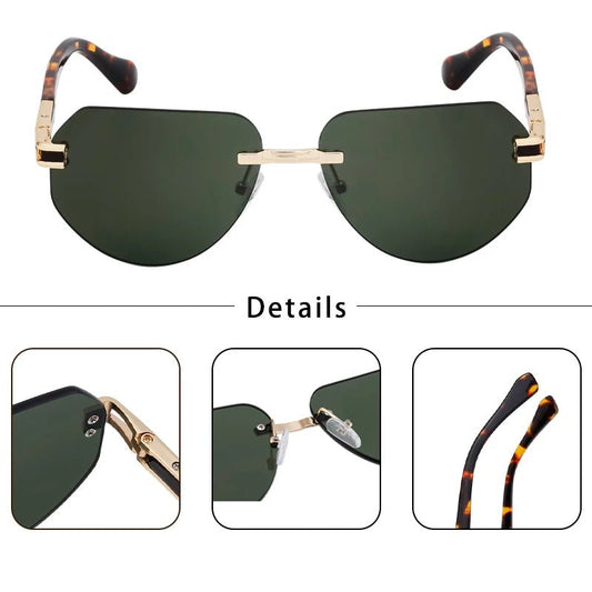 Vintage rimless sunglasses by MANDOTOS INTERNATIONAL, stylish unisex outdoor eyewear with sleek design and clear lenses.