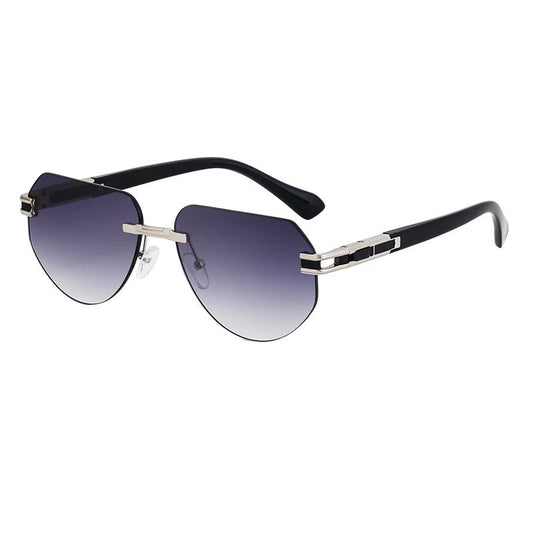 Vintage rimless sunglasses by MANDOTOS INTERNATIONAL, stylish unisex outdoor eyewear with sleek, modern design and lightweight frame.