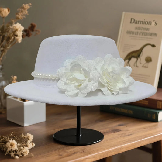 Vintage wool fedora hat with bowknot by MANDOTOS INTERNATIONAL, perfect for wedding or tea party, elegant women's derby style.
