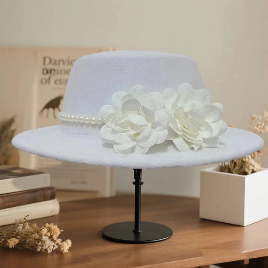 Vintage wool fedora hat with bowknot, elegant women's derby style, perfect for wedding or tea party attire.