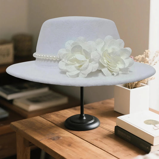 Vintage wool fedora hat with bowknot by MANDOTOS INTERNATIONAL, perfect for weddings and tea parties in elegant women's derby style.