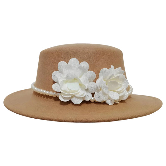 Vintage wool fedora hat with bowknot, elegant women's derby style, ideal for wedding or tea party occasions.