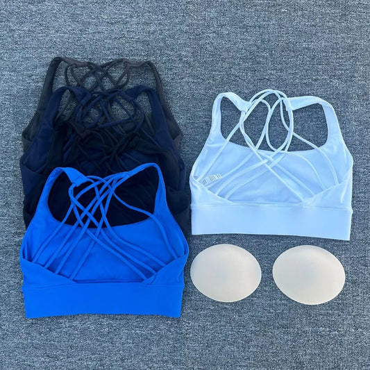 Women's shockproof yoga crop top by MANDOTOS INTERNATIONAL, anti-sweat gym sports bra with supportive fit and moisture-wicking fabric.