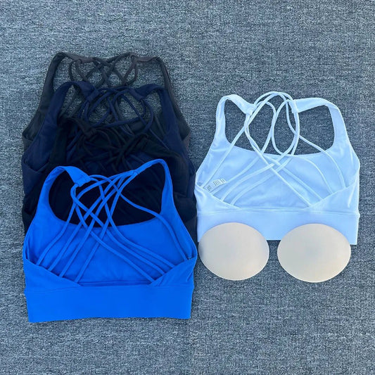 Women's shockproof yoga crop top by MANDOTOS INTERNATIONAL, anti-sweat gym sports bra with supportive fit and breathable fabric.