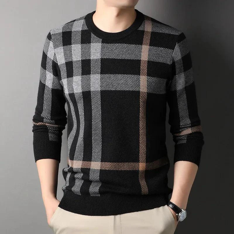 Mandotos men's knitwear casual crew neck sweater, featuring a comfortable fit and classic design, shown in a neutral color.