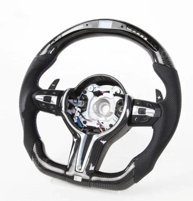 Mandotos LED Performance Steering Wheel with illuminated accents and sporty design, ideal for racing or custom car interiors.